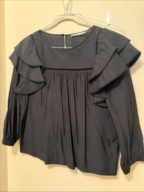 Rebecca Minkoff Black Ruffle Yoke Blouse